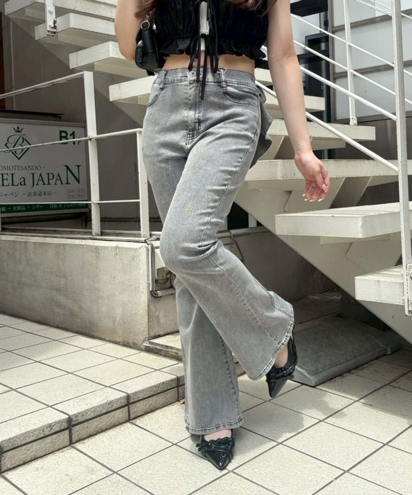 ANOTHER BRANCH 後蝴蝶結蕾絲喇叭褲