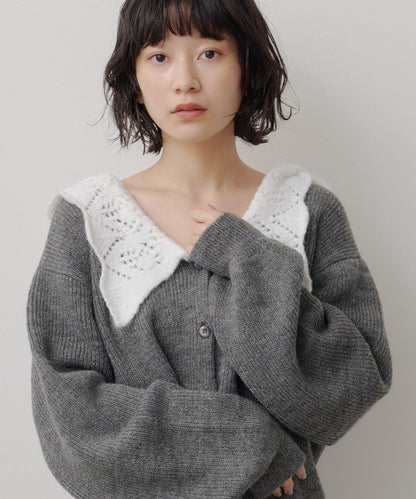 蕾絲領針織開衫