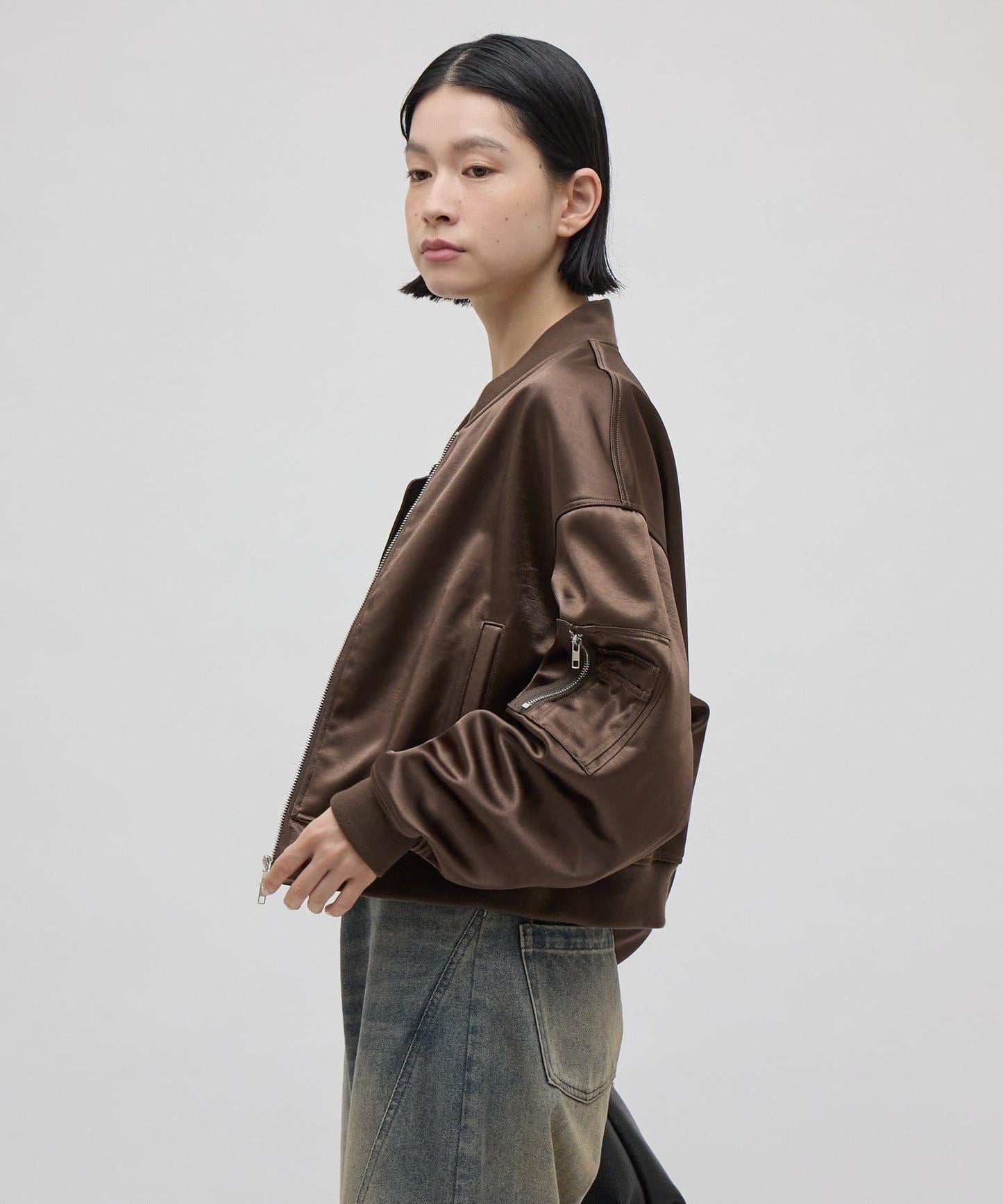 緞面粘合雙拉鍊 MA-1 飛行夾克