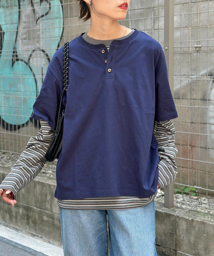 【2件套】條紋長袖T恤套裝