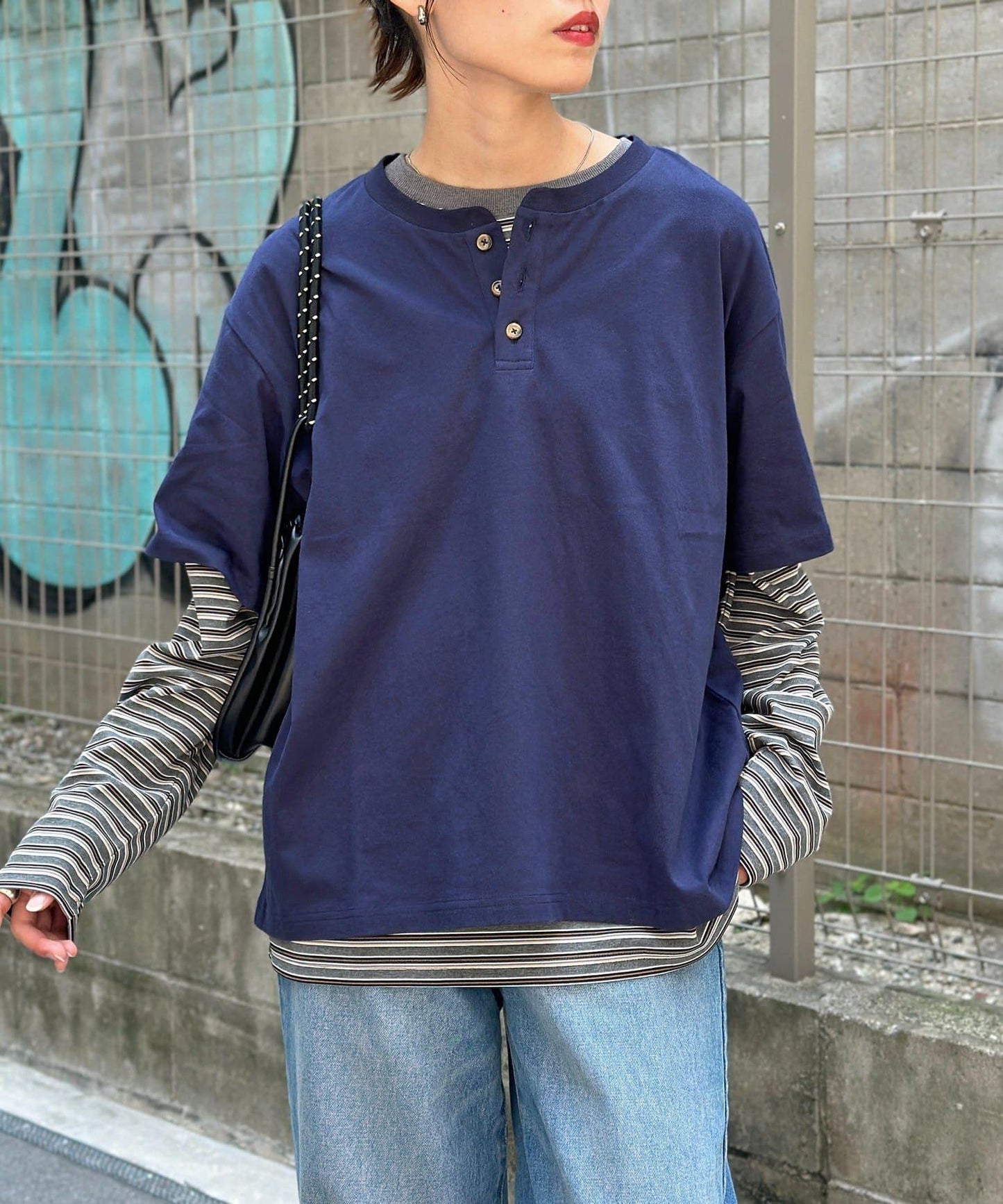 【2件套】條紋長袖T恤套裝