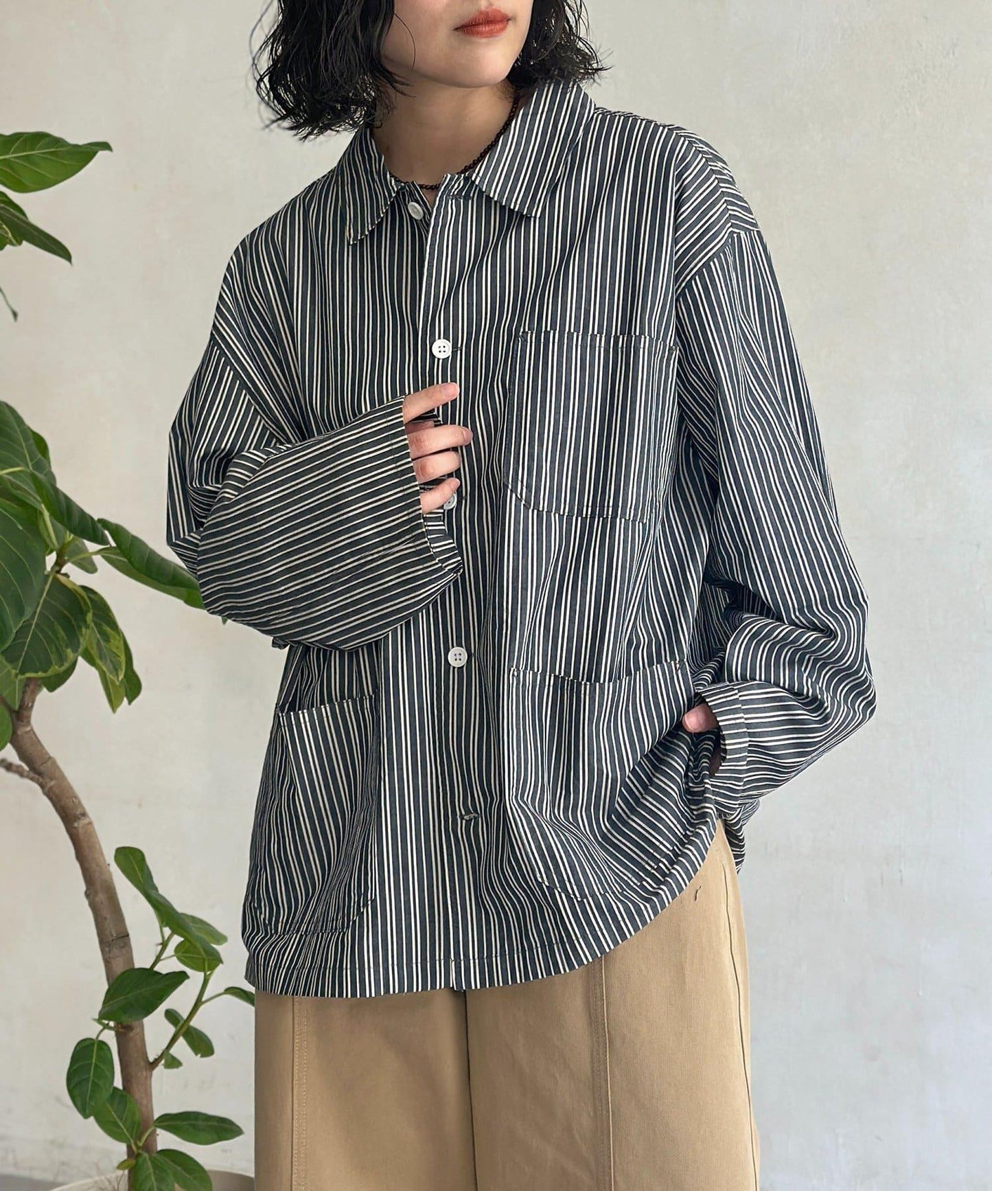 條紋襯衫式外套