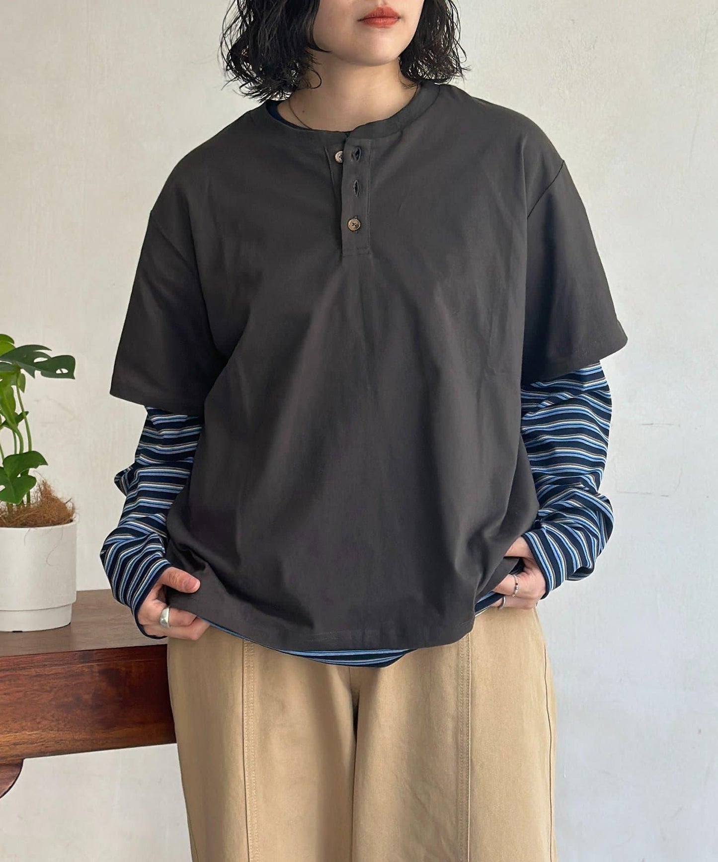 【2件套】條紋長袖T恤套裝