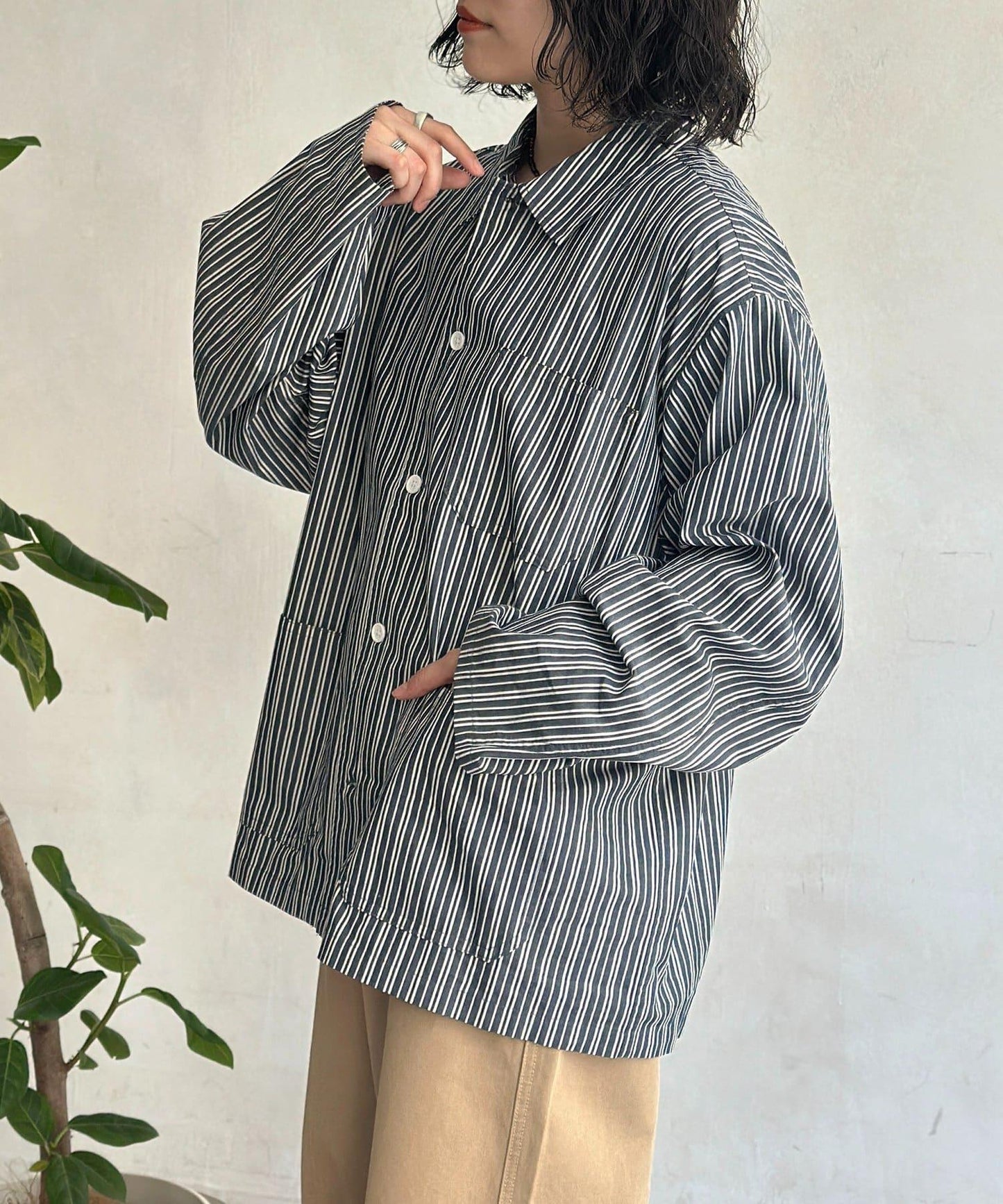 條紋襯衫式外套