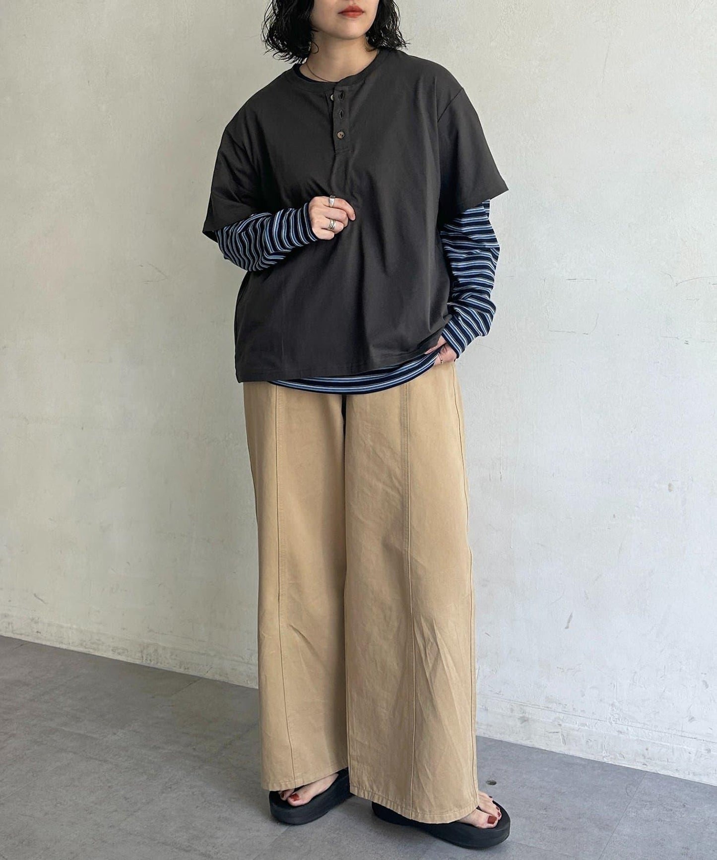 【2件套】條紋長袖T恤套裝