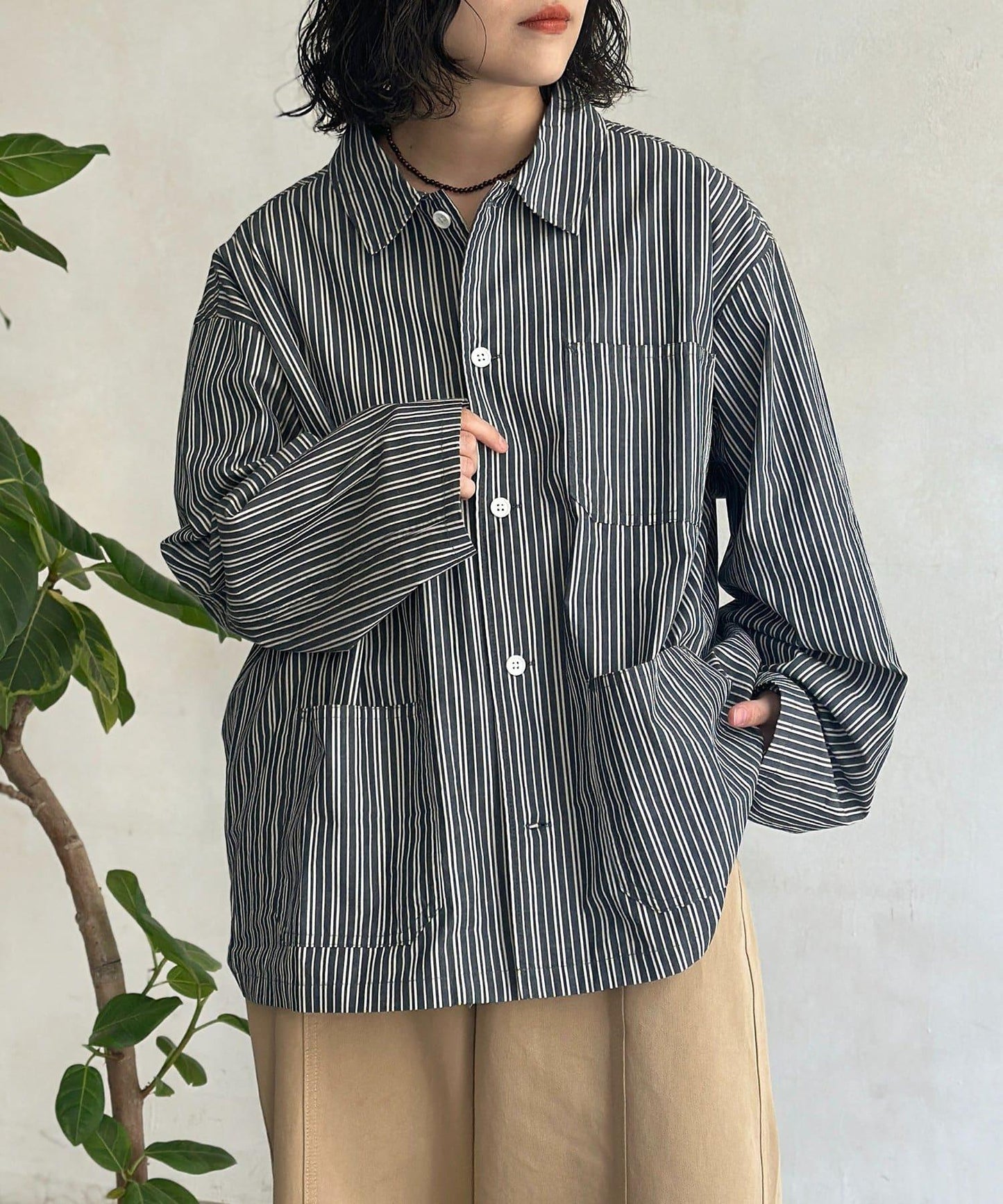 條紋襯衫式外套