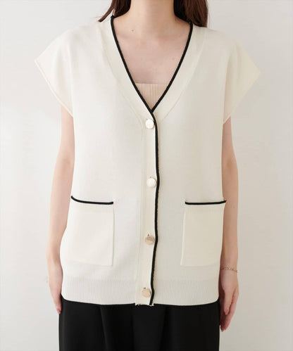 撞色無袖針織開衫