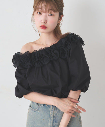 純色格紋玫瑰花邊襯衫
