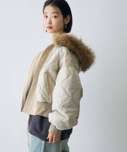 etsinta 絎縫拼接毛絨連帽衫
