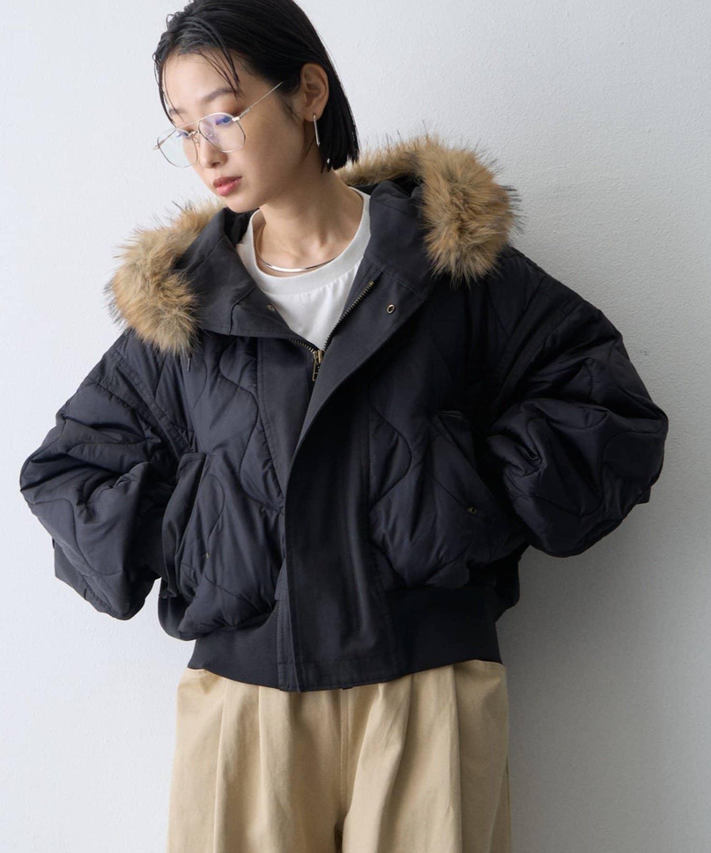 etsinta 絎縫拼接毛絨連帽衫