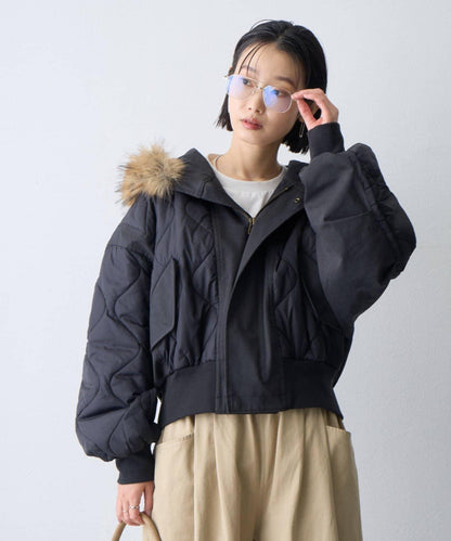 etsinta 絎縫拼接毛絨連帽衫