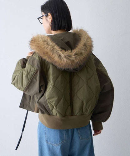 etsinta 絎縫拼接毛絨連帽衫