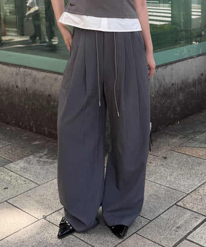 【水鑽 / 條紋】疊層西裝休閒褲