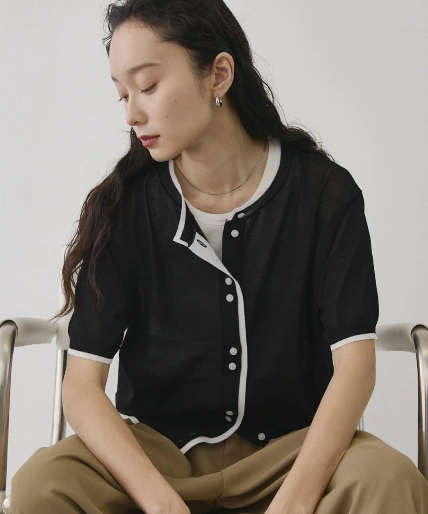 撞色針織開衫