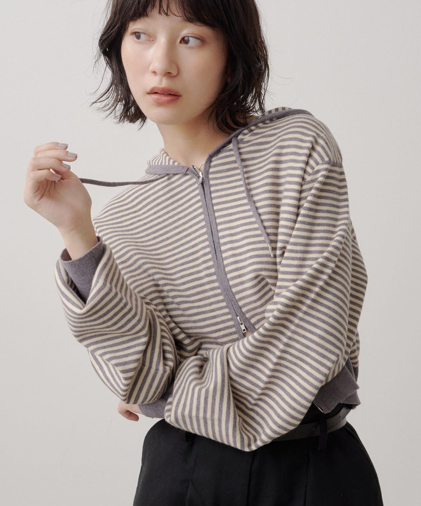 條紋針織連帽衫