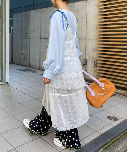 HELLO.SANFRANCISCO 配色不對稱蕾絲吊帶連衣裙