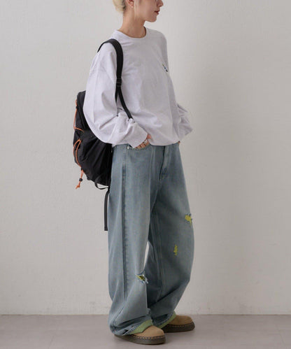 【DOG&OJISAN】單點刺繡長袖T恤