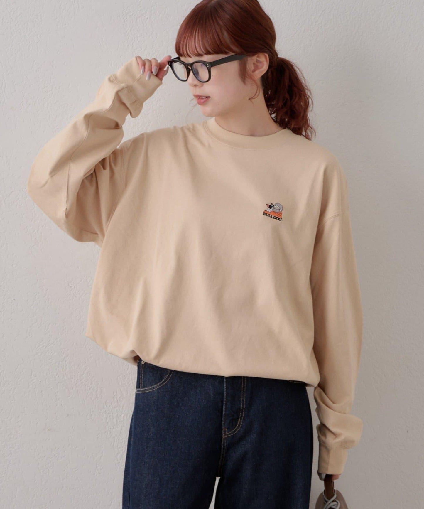 【DOG&OJISAN】單點刺繡長袖T恤