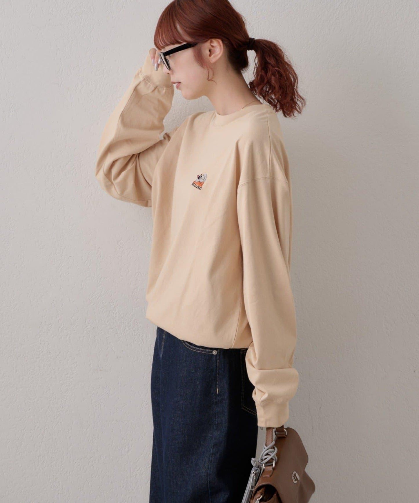【DOG&OJISAN】單點刺繡長袖T恤