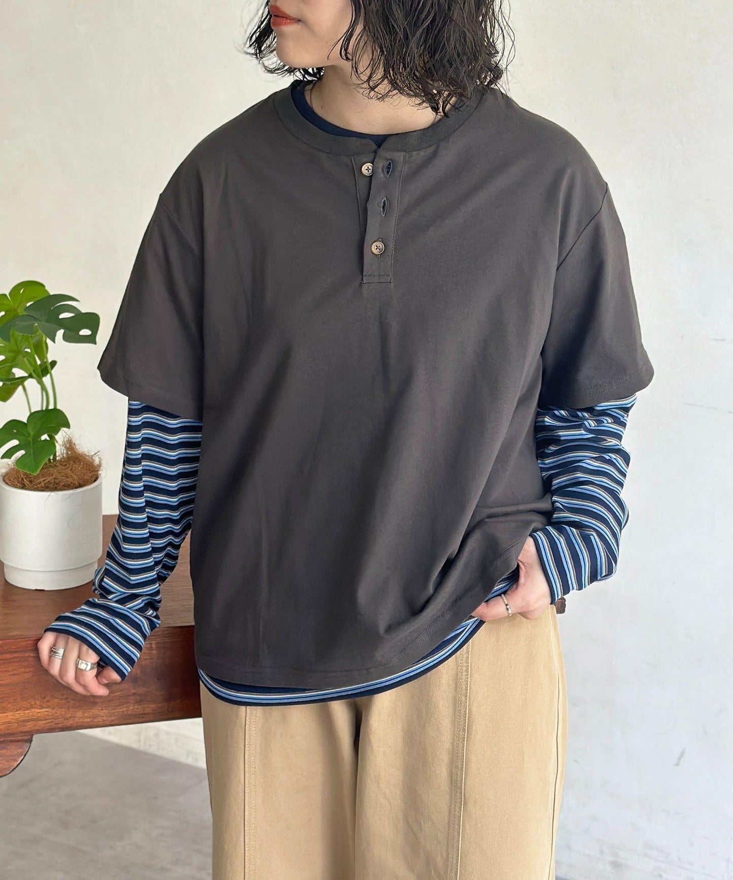 【2件套】條紋長袖T恤套裝