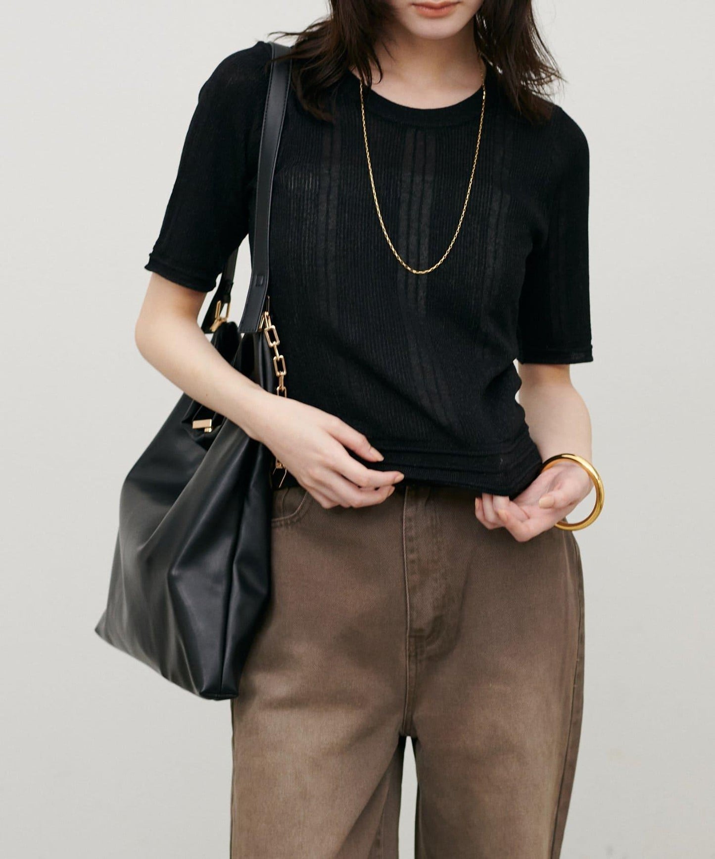 隨機亮絲羅紋針織T恤