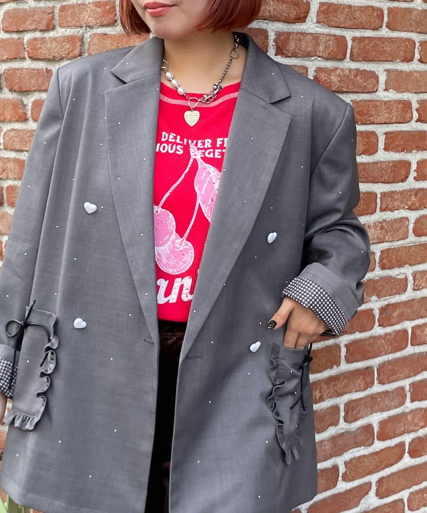 HELLO.SANFRANCISCO 鉚釘拼色寬鬆夾克