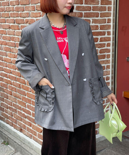 HELLO.SANFRANCISCO 鉚釘拼色寬鬆夾克