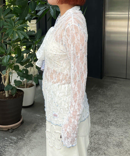HELLO.SANFRANCISCO 蕾絲拼接蝴蝶結繫帶T恤