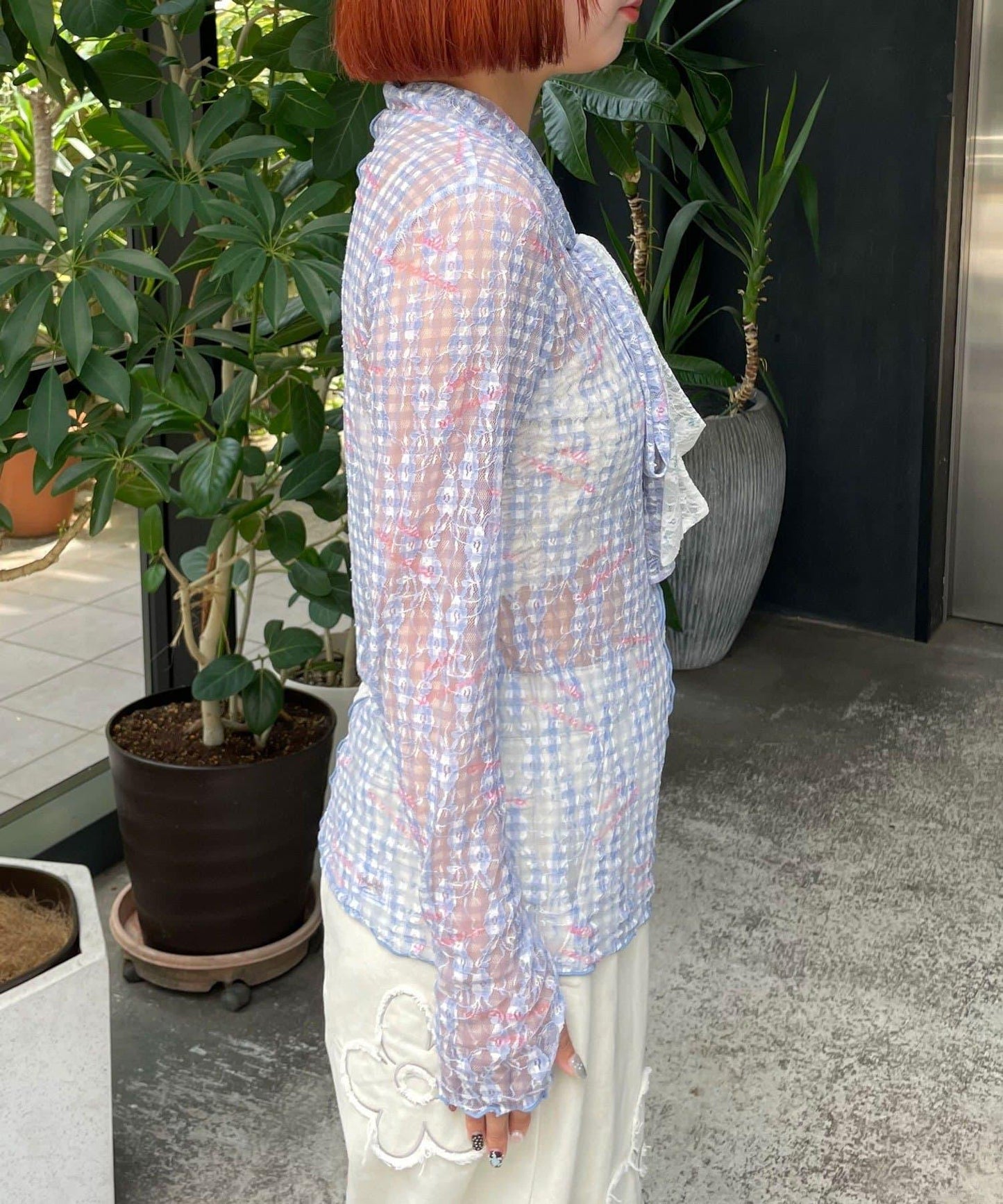 HELLO.SANFRANCISCO 蕾絲拼接蝴蝶結繫帶T恤