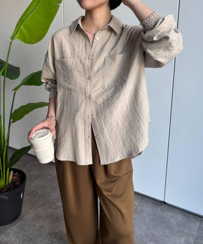 翻領休閒撞色口袋蜜桃絨襯衫