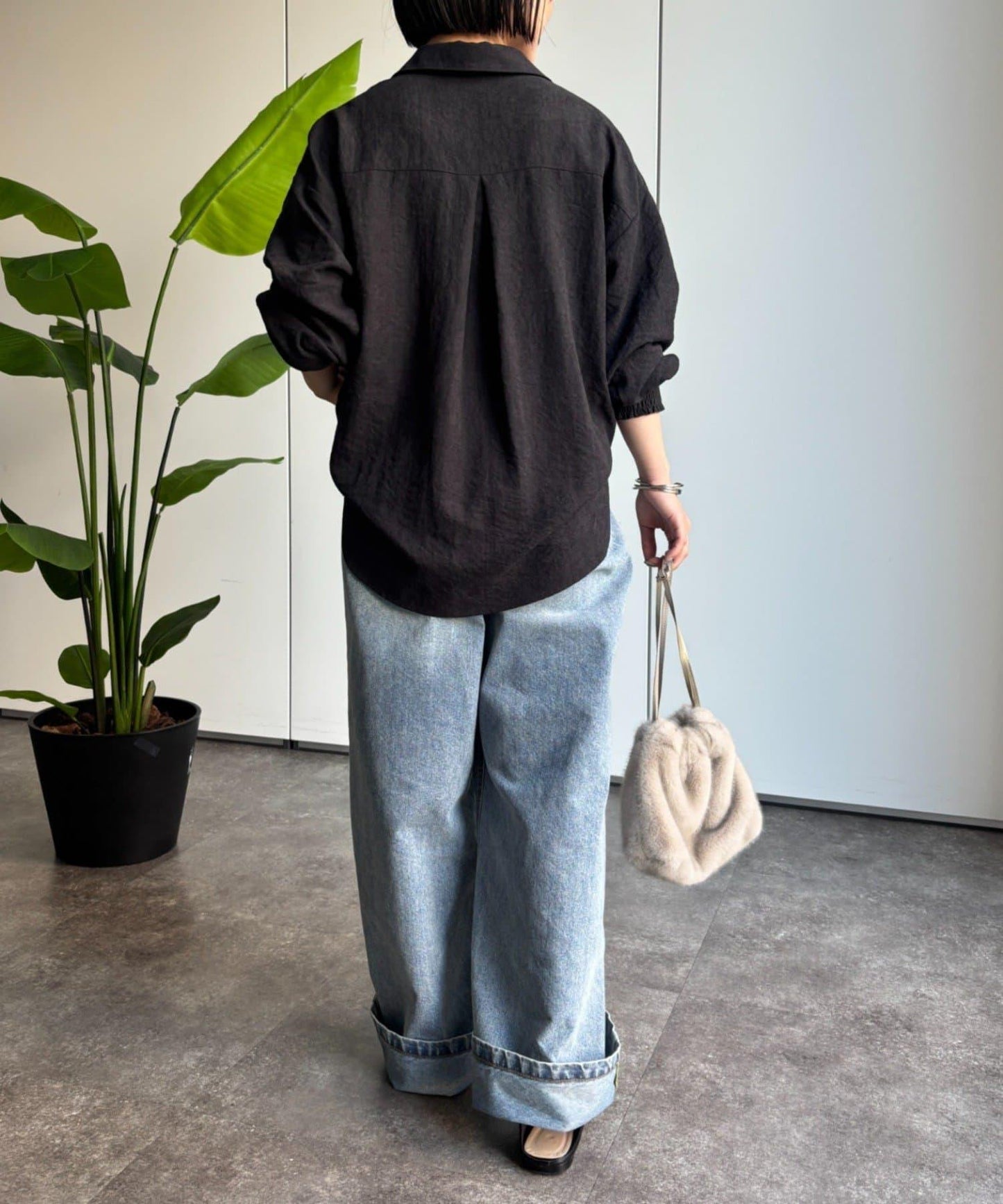 翻領休閒撞色口袋蜜桃絨襯衫
