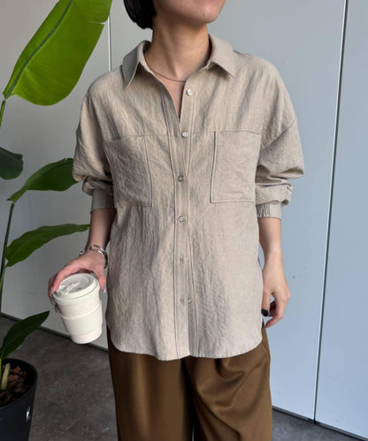 翻領休閒撞色口袋蜜桃絨襯衫