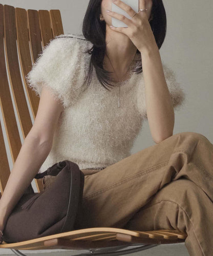 雙面穿 羽毛感泡泡袖針織衫