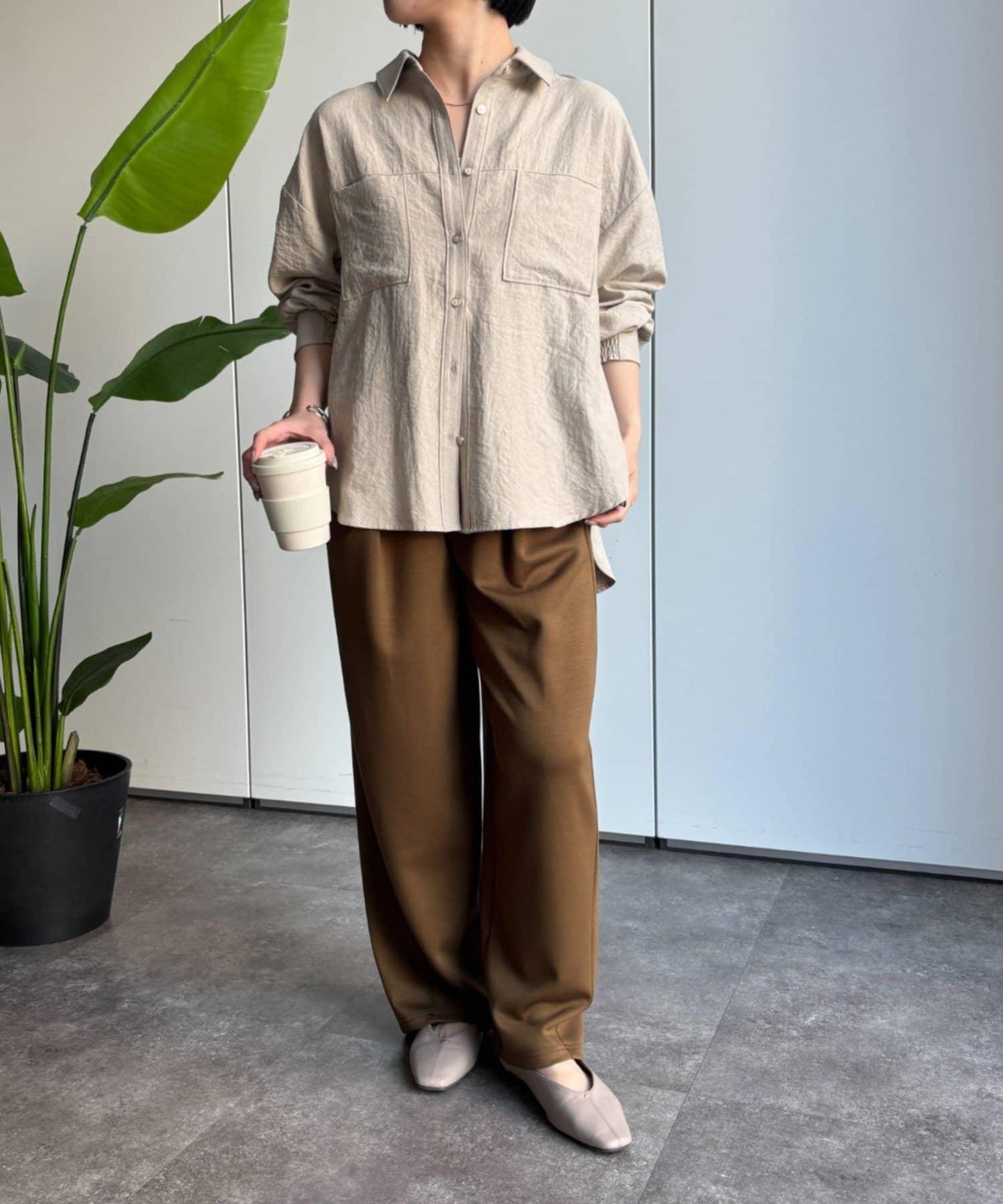 翻領休閒撞色口袋蜜桃絨襯衫