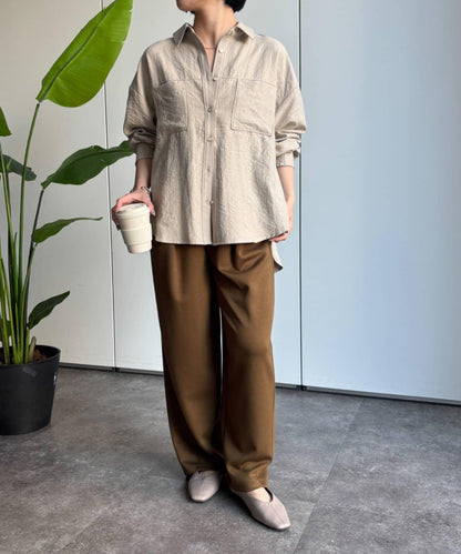 翻領休閒撞色口袋蜜桃絨襯衫