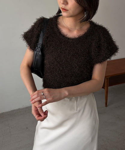 雙面穿 羽毛感泡泡袖針織衫