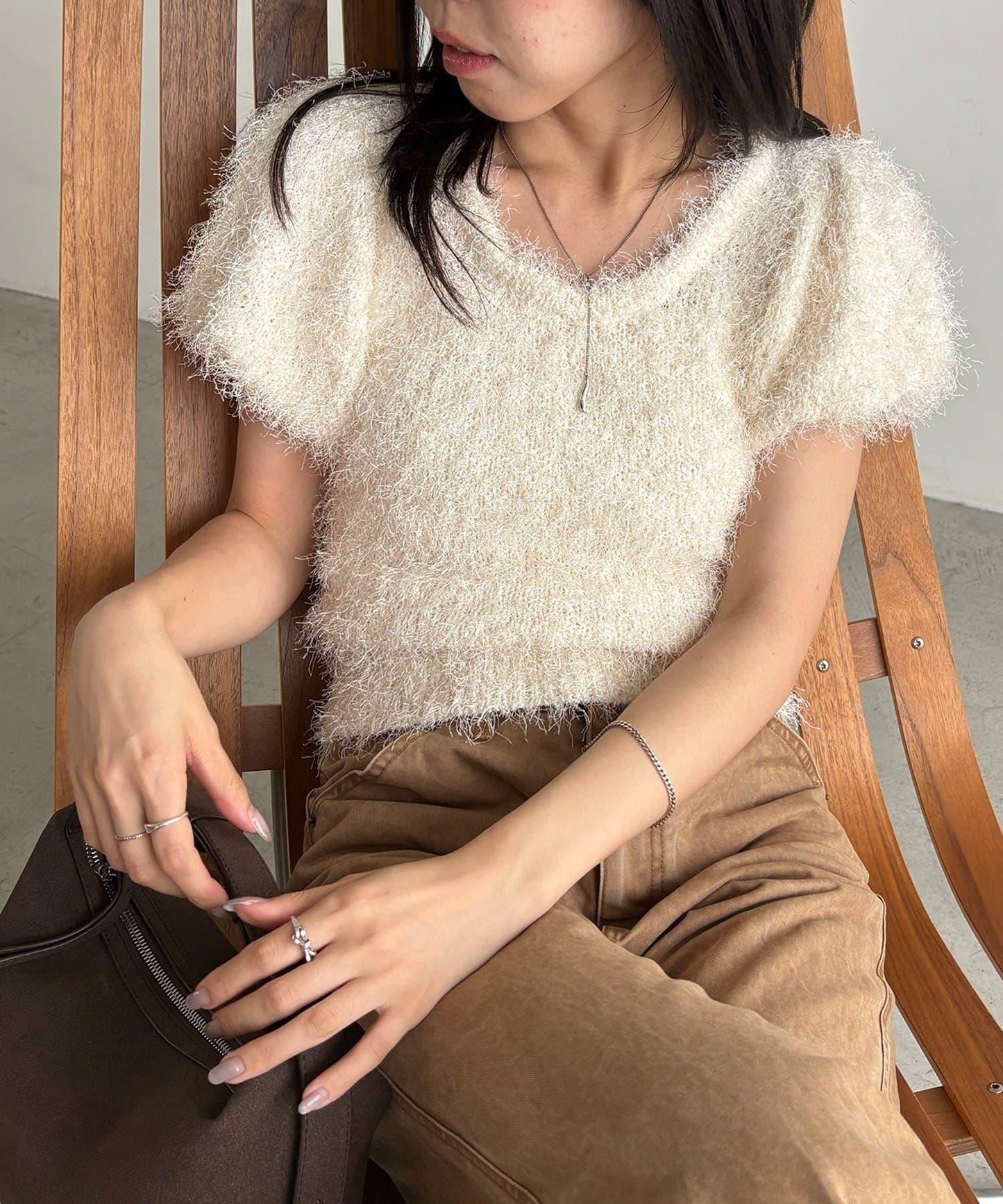 雙面穿 羽毛感泡泡袖針織衫