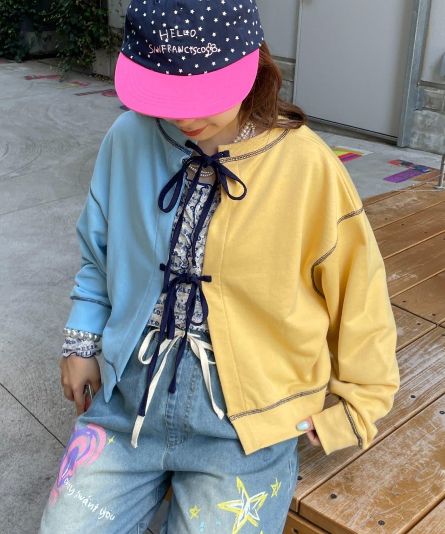 HELLO.SANFRANCISCO 2WAY撞色蝴蝶結衛衣