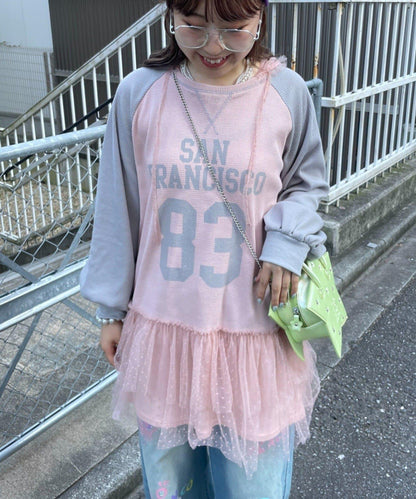 HELLO.SANFRANCISCO 華夫格Logo薄紗連帽衫式連衣裙