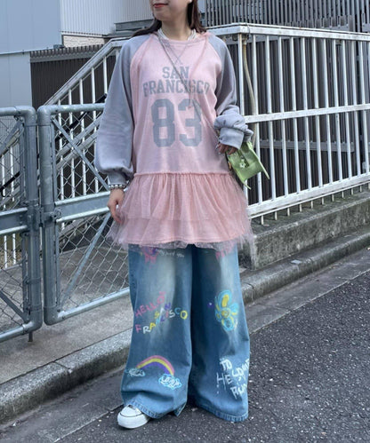 HELLO.SANFRANCISCO 華夫格Logo薄紗連帽衫式連衣裙