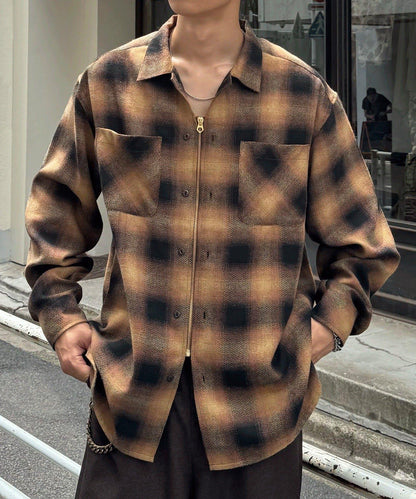 漸變格紋兩穿襯衫
