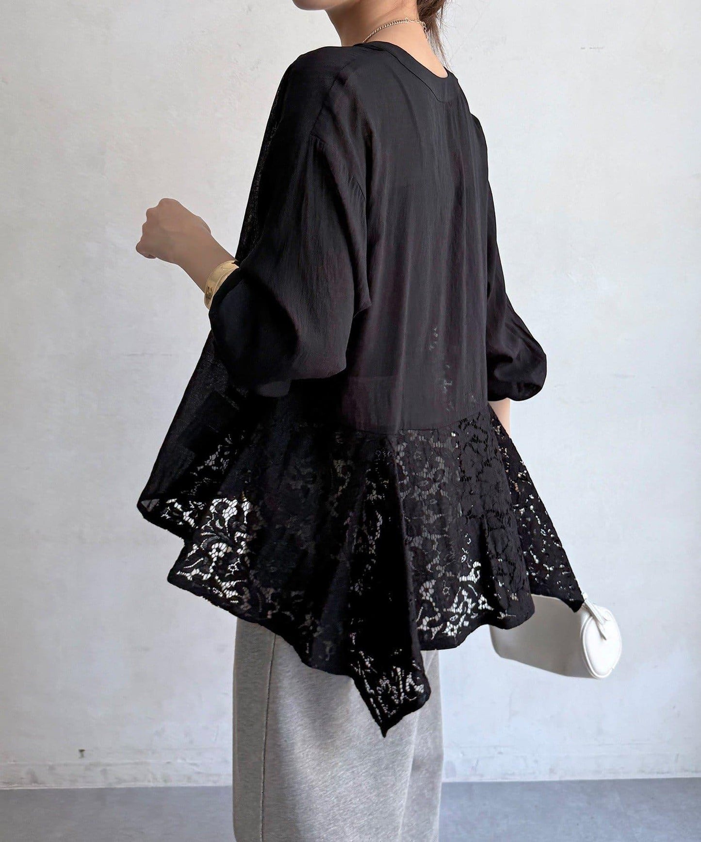 蕾絲拼接襯衫開衫