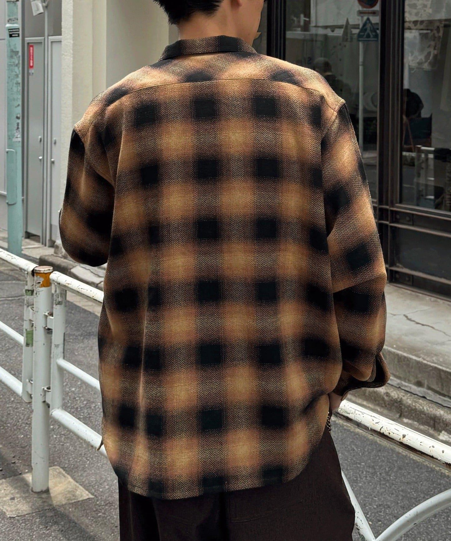 漸變格紋兩穿襯衫