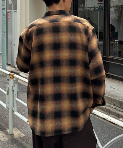 漸變格紋兩穿襯衫