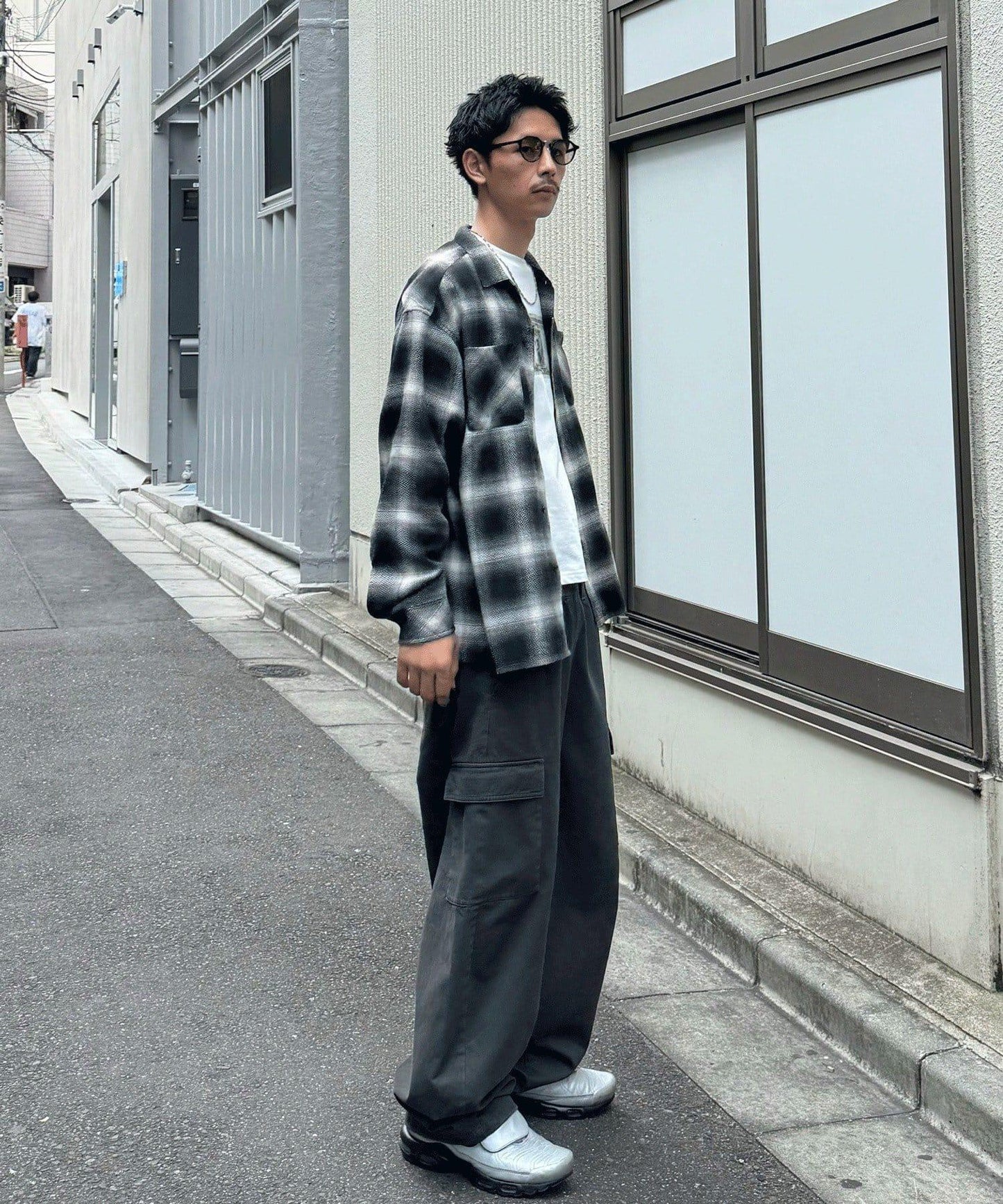 漸變格紋兩穿襯衫