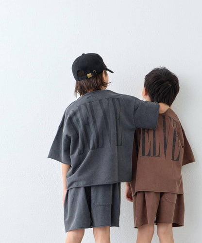 【KIDS】做舊工藝後背Logo五分袖套裝