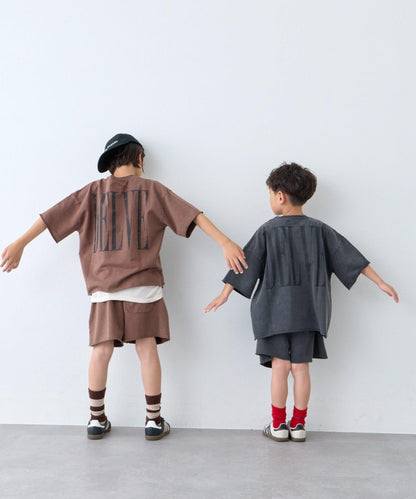 【KIDS】做舊工藝後背Logo五分袖套裝