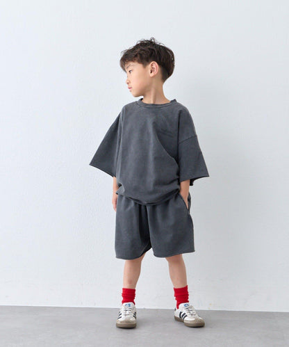 【KIDS】做舊工藝後背Logo五分袖套裝