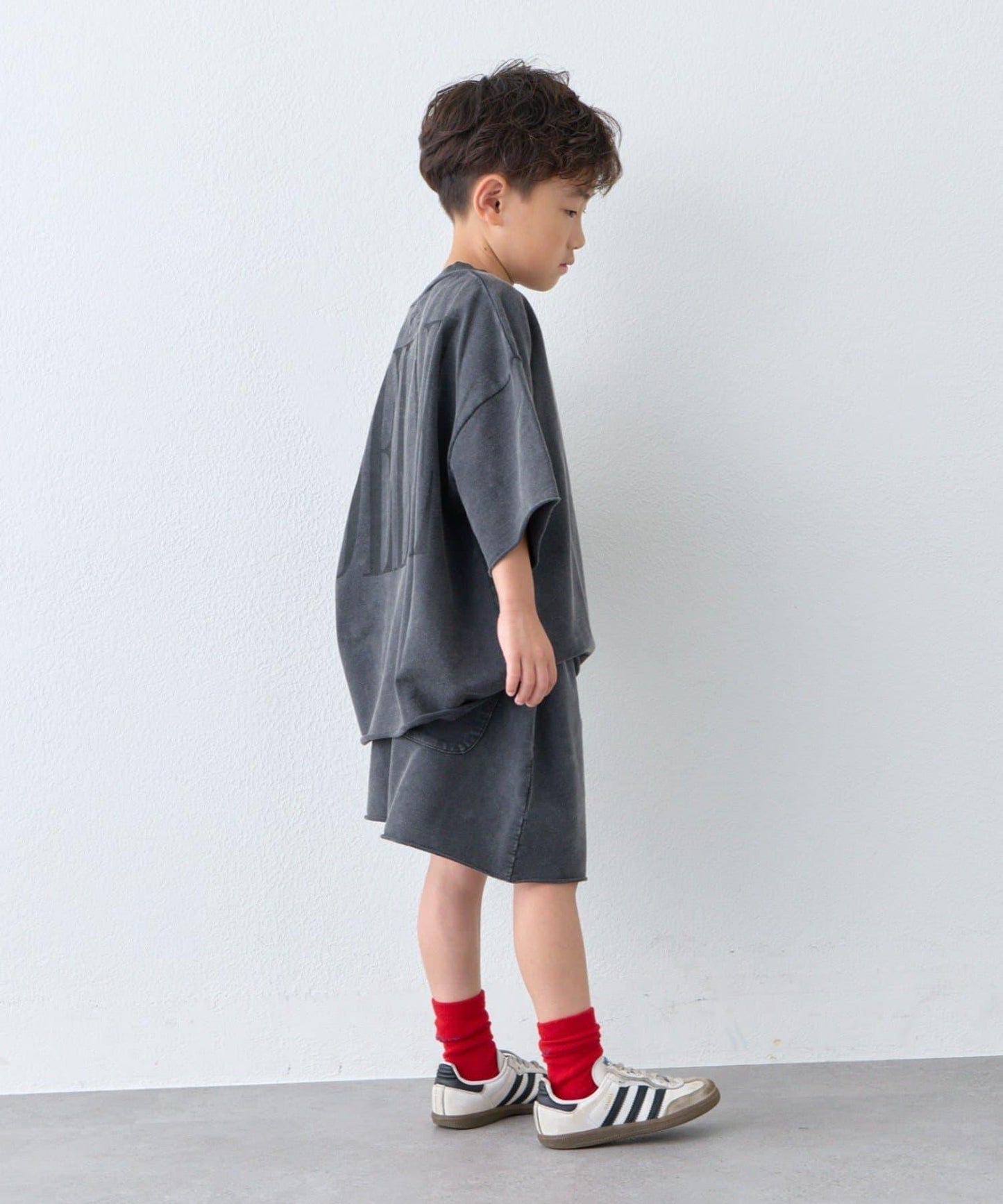 【KIDS】做舊工藝後背Logo五分袖套裝