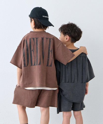 【KIDS】做舊工藝後背Logo五分袖套裝